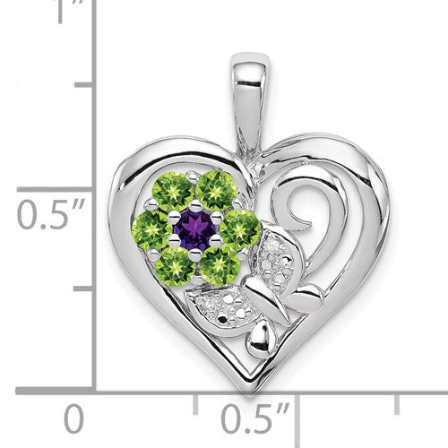 Sterling Silver Amethyst Peridot Diamond Butterfly and Flower Pendant- Sparkle & Jade-SparkleAndJade.com QP3861