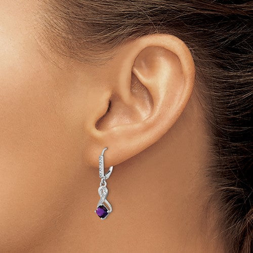 Sterling Silver Amethyst and Diamond LeverBack Earrings- Sparkle & Jade-SparkleAndJade.com EM7402-AM-006-SSA