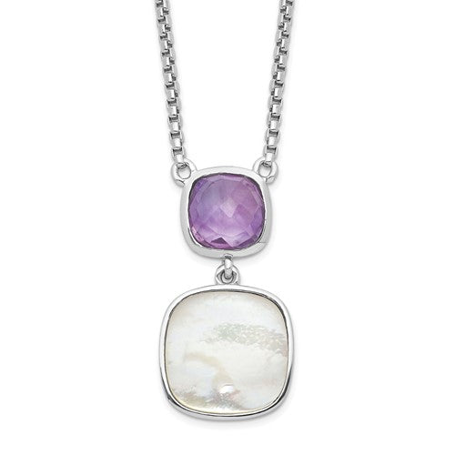 Sterling Silver Amethyst and Mother of Pearl Necklace- Sparkle & Jade-SparkleAndJade.com QG6224AM-16