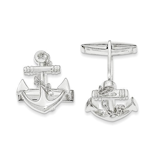 Sterling Silver Anchor With Dangle Rope Cuff Links- Sparkle & Jade-SparkleAndJade.com QQ560