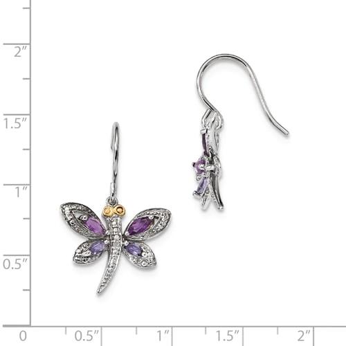 Sterling Silver And 14K Amethyst And Iolite And Diamond Dragonfly Earrings- Sparkle & Jade-SparkleAndJade.com QE6072