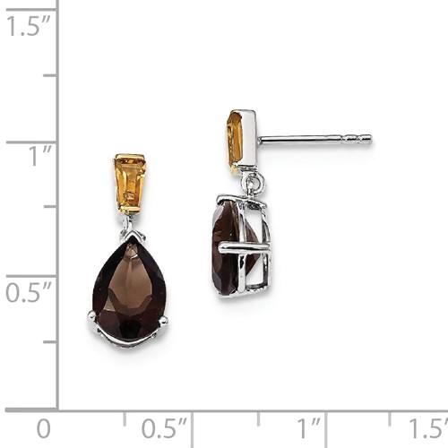 Sterling Silver And 14K Yellow Gold Smoky Quartz Pear And Citrine Earrings- Sparkle & Jade-SparkleAndJade.com QE6074