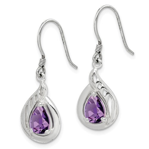 Sterling Silver And Amethyst Pear Fancy Dangle Earrings- Sparkle & Jade-SparkleAndJade.com QE7317