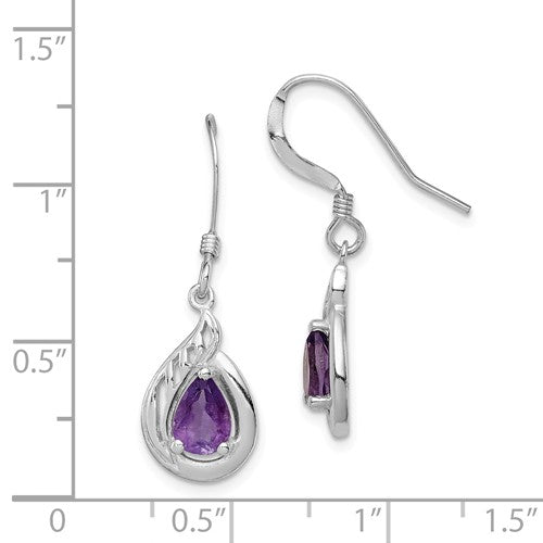 Sterling Silver And Amethyst Pear Fancy Dangle Earrings- Sparkle & Jade-SparkleAndJade.com QE7317