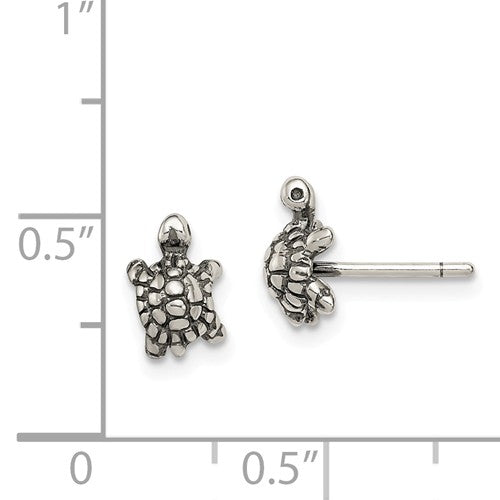 Sterling Silver And Antiqued Turtle Post Earrings- Sparkle & Jade-SparkleAndJade.com QE11808