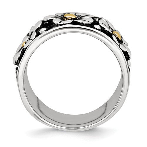 Sterling Silver Antiqued 14k Gold Centered Daisy Ring- Sparkle & Jade-SparkleAndJade.com 