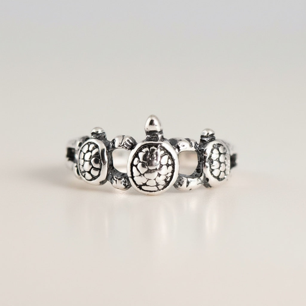 Sterling Silver Antiqued Finish 3 Turtle Ring | Sparkle & Jade