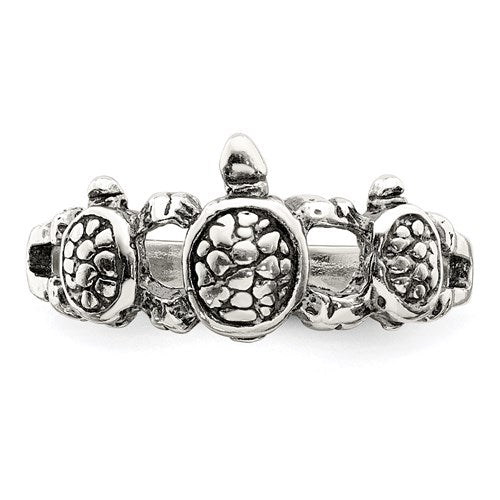 Sterling Silver Antiqued 3 Turtle Ring- Sparkle & Jade-SparkleAndJade.com 