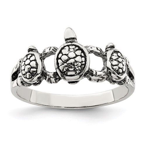 Sterling Silver Antiqued 3 Turtle Ring- Sparkle & Jade-SparkleAndJade.com 