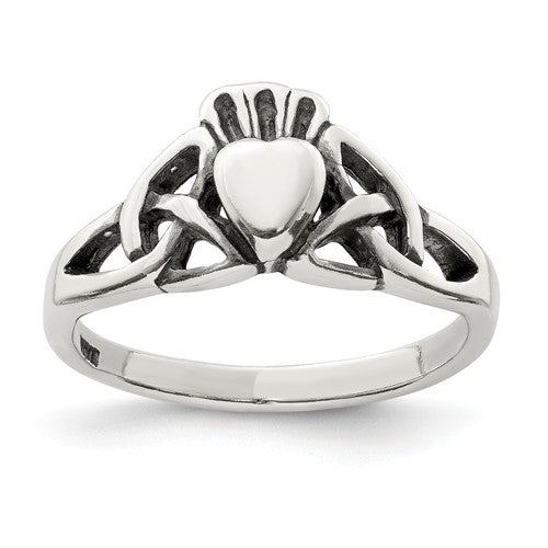 Sterling Silver Antiqued Celtic Knot Claddagh Ring- Sparkle & Jade-SparkleAndJade.com 