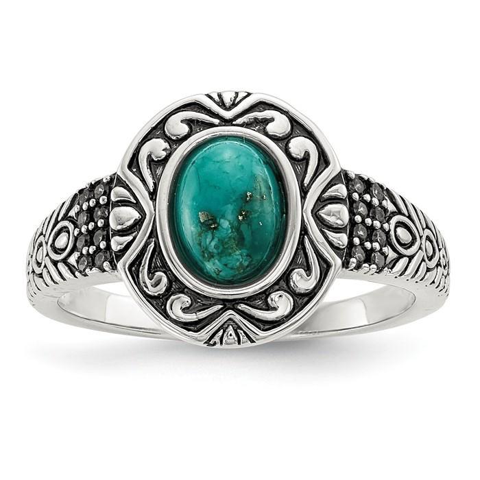 Sterling Silver Antiqued Finish Turquoise Ring- Sparkle & Jade-SparkleAndJade.com 
