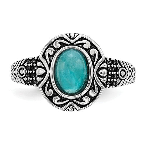 Sterling Silver Antiqued Finish Turquoise Ring- Sparkle & Jade-SparkleAndJade.com 