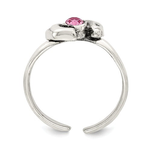Sterling Silver Antiqued Pink CZ Dolphin Toe Ring- Sparkle & Jade-SparkleAndJade.com 