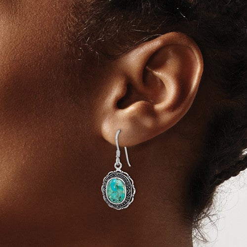 Sterling Silver Antiqued with Recon. Turquoise Earrings- Sparkle & Jade-SparkleAndJade.com QE13923