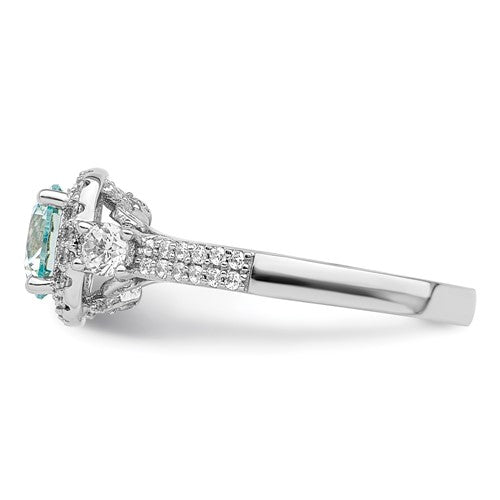 Sterling Silver Aqua Crystal and White CZ Ring- Sparkle & Jade-SparkleAndJade.com 