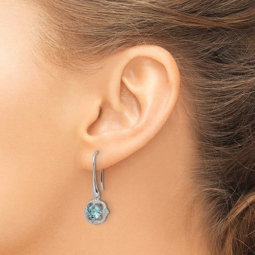 Sterling Silver Aqua and White CZ Dangle Earrings- Sparkle & Jade-SparkleAndJade.com QE15748