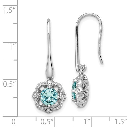Sterling Silver Aqua and White CZ Dangle Earrings- Sparkle & Jade-SparkleAndJade.com QE15748