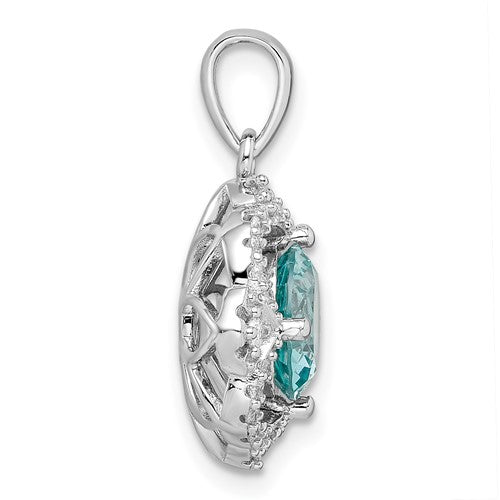 Sterling Silver Aqua and White CZ Pendant- Sparkle & Jade-SparkleAndJade.com QP5614