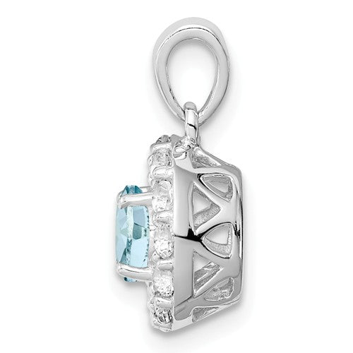 Sterling Silver Aquamarine & White Topaz Halo Pendant- Sparkle & Jade-SparkleAndJade.com QP3000AQ