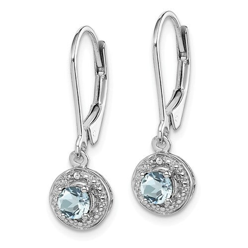 Sterling Silver Aquamarine and Diamond Halo-Style Leverback Earrings- Sparkle & Jade-SparkleAndJade.com QBE11MAR