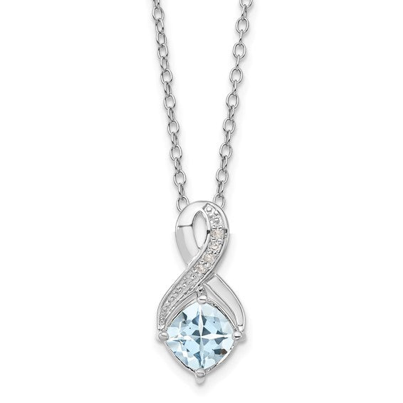 Sterling Silver Aquamarine and Diamond Necklace- Sparkle & Jade-SparkleAndJade.com PXS2743/AQ-SSBS45