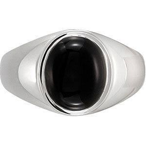 Sterling Silver Bezel 12mm Oval Onyx Men's Ring- Sparkle & Jade-SparkleAndJade.com 62164:255071:P