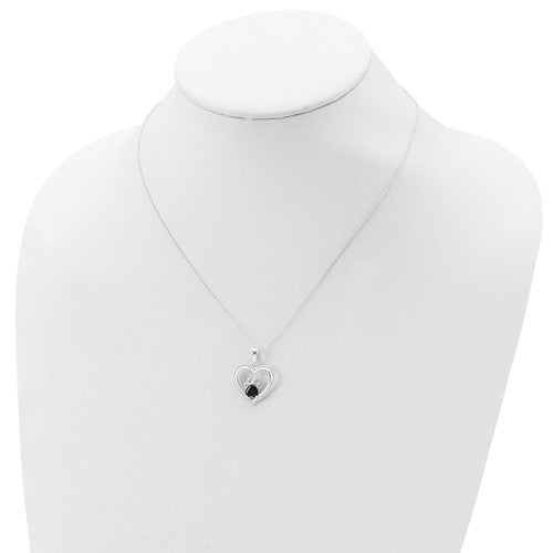 Sterling Silver Black And White CZ Heart With Paw Print Necklace- Sparkle & Jade-SparkleAndJade.com QG5398-18