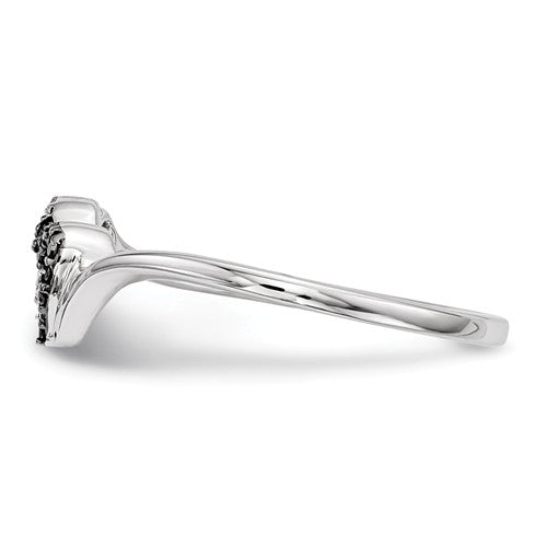 Sterling Silver Black And White Diamond 2 Heart Ring- Sparkle & Jade-SparkleAndJade.com 