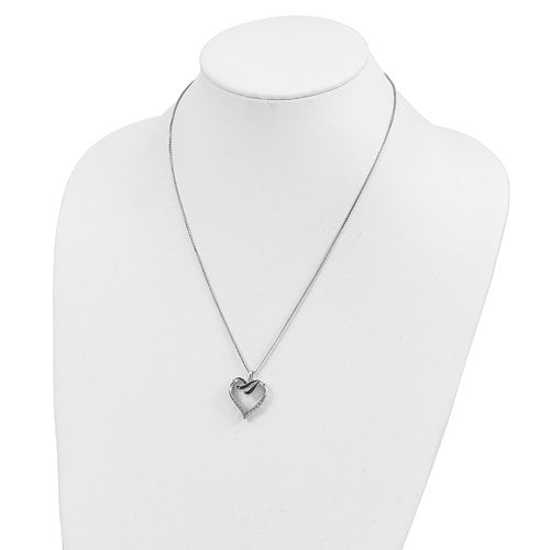 Sterling Silver Black And White Diamond Heart Pendant Necklace- Sparkle & Jade-SparkleAndJade.com QP2174