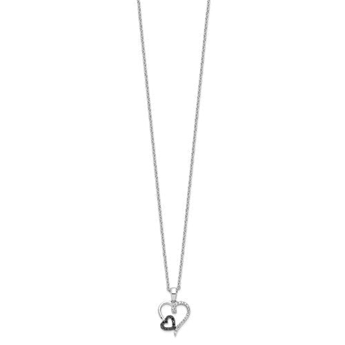 Sterling Silver Black And White Diamond Heart Pendant Necklace- Sparkle & Jade-SparkleAndJade.com QP2304