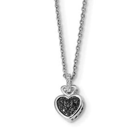 Sterling Silver Black And White Diamond Heart Pendant Necklace- Sparkle & Jade-SparkleAndJade.com QP3742