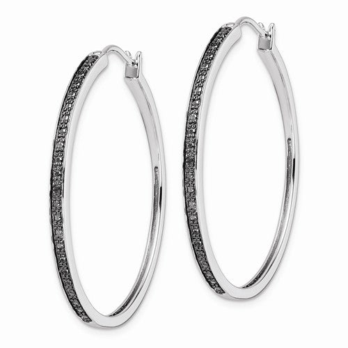 Sterling Silver Black Diamond 40mm Hoop Earrings- Sparkle & Jade-SparkleAndJade.com QE10927