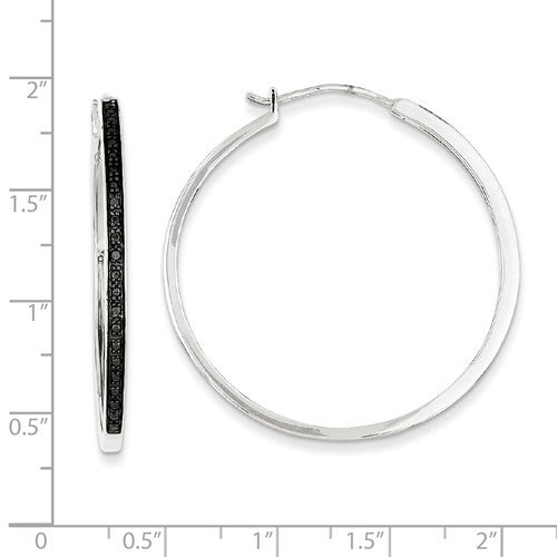 Sterling Silver Black Diamond 40mm Hoop Earrings- Sparkle & Jade-SparkleAndJade.com QE10927