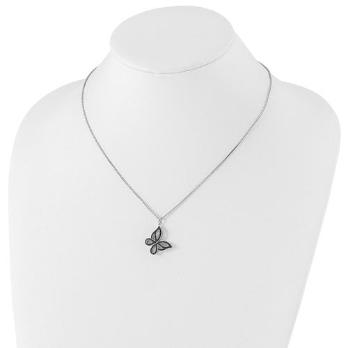Sterling Silver Black Diamond Butterfly Pendant Necklace- Sparkle & Jade-SparkleAndJade.com QP3831