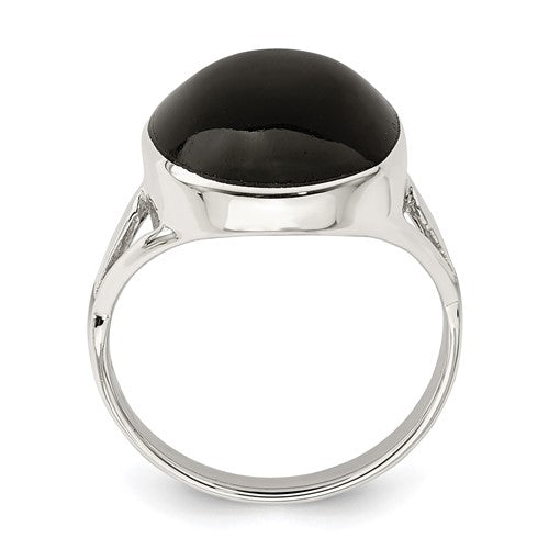 Sterling Silver Black Onyx 13.50 x 16.50 mm Oval Cut Ring- Sparkle & Jade-SparkleAndJade.com 