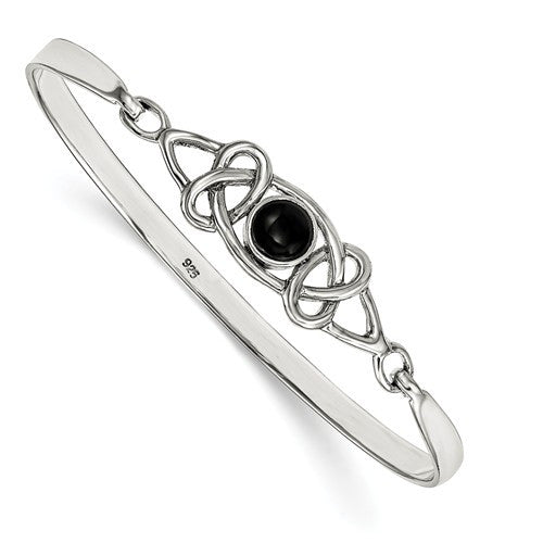 Sterling Silver Black Onyx Flexible Bangle Bracelet- Sparkle & Jade-SparkleAndJade.com QB946