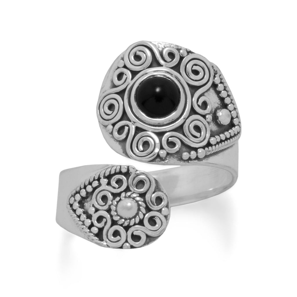 Sterling Silver Black Onyx Ornate Wrap Ring- Sparkle & Jade-SparkleAndJade.com 