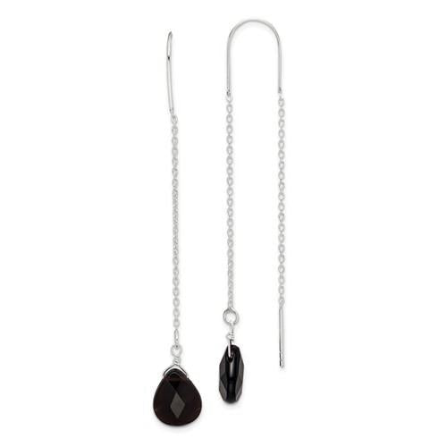 Sterling Silver Black Quartz Threader Earrings- Sparkle & Jade-SparkleAndJade.com QE2188