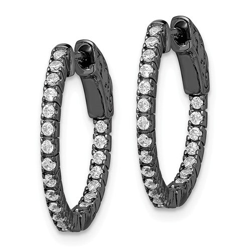 Sterling Silver Black Ruthenium Plated In And Out CZ Round Hoop Earrings- Sparkle & Jade-SparkleAndJade.com QE8019B