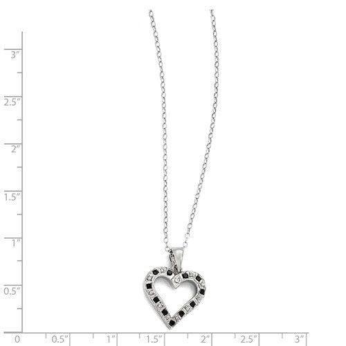 Sterling Silver Black & White Diamond Heart Necklace- Sparkle & Jade-SparkleAndJade.com QDF114