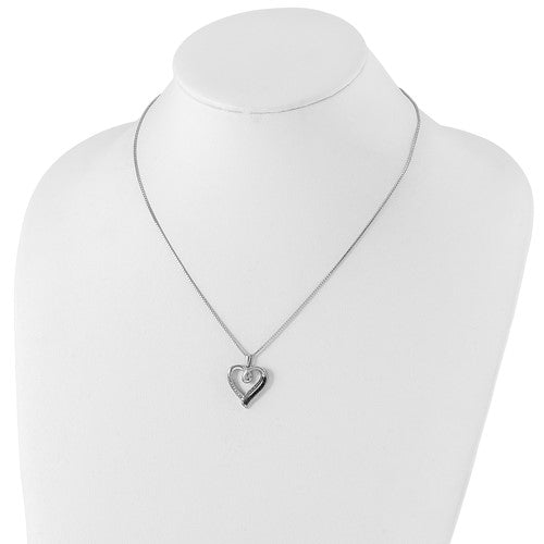 Sterling Silver Black & White Diamond Heart Pendant Necklace- Sparkle & Jade-SparkleAndJade.com QP3747