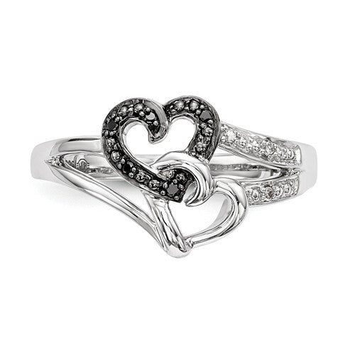 Sterling Silver Black & White Diamond Heart Ring- Sparkle & Jade-SparkleAndJade.com 