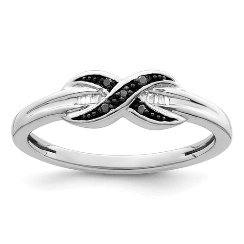Sterling Silver Black & White Diamond Infinity Knot Ring- Sparkle & Jade-SparkleAndJade.com 