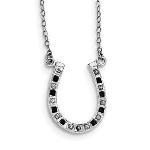 Sterling Silver Black & White Diamond Mystique Horseshoe Necklace- Sparkle & Jade-SparkleAndJade.com QDF116