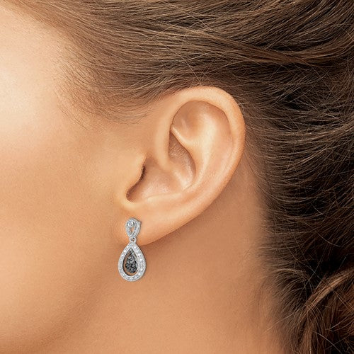Sterling Silver Black & White Diamond Pear Dangle Earrings- Sparkle & Jade-SparkleAndJade.com QE10851