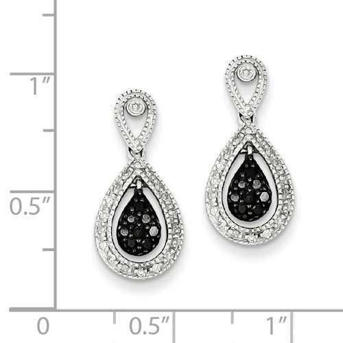 Sterling Silver Black & White Diamond Pear Dangle Earrings- Sparkle & Jade-SparkleAndJade.com QE10851