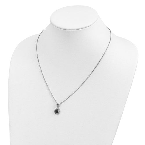 Sterling Silver Black & White Diamond Teardrop Pendant Necklace- Sparkle & Jade-SparkleAndJade.com QP3777