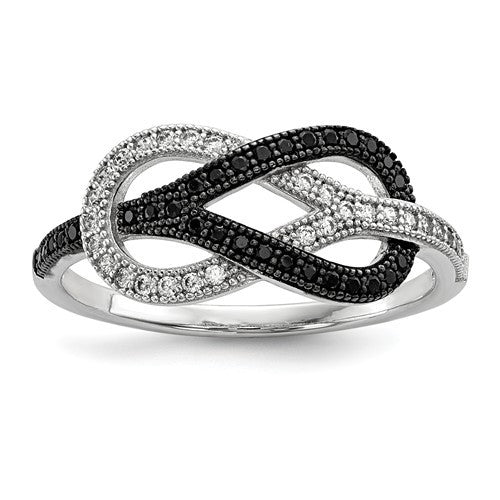 Sterling Silver Black & White Pave CZ Brilliant Embers Infinity Knot Ring- Sparkle & Jade-SparkleAndJade.com 