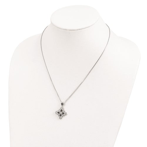 Sterling Silver Black and White Diamond Pendant Necklace- Sparkle & Jade-SparkleAndJade.com QP3835