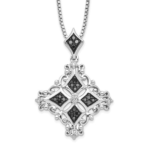 Sterling Silver Black and White Diamond Pendant Necklace- Sparkle & Jade-SparkleAndJade.com QP3835